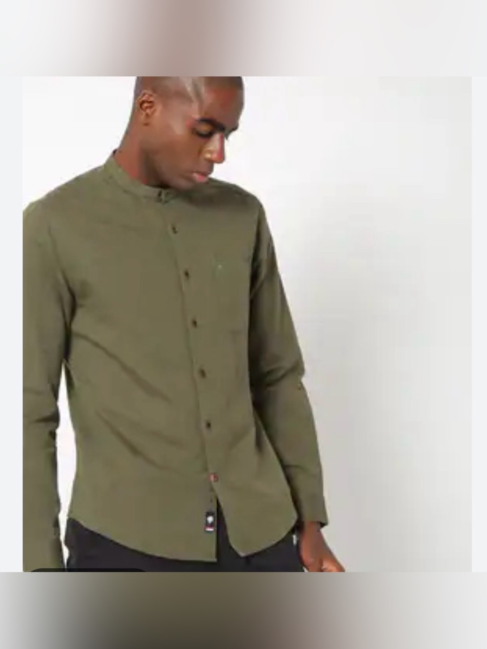 Netplay Olive Green 100% Linen Band Collar Button-Up Shirt size Large